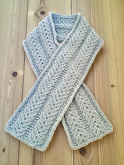 Šály a nákrčníky - Výpredaj - Teplý šál z Alize Puffy Fine 185x22cm sivo-modrý - 17854872_