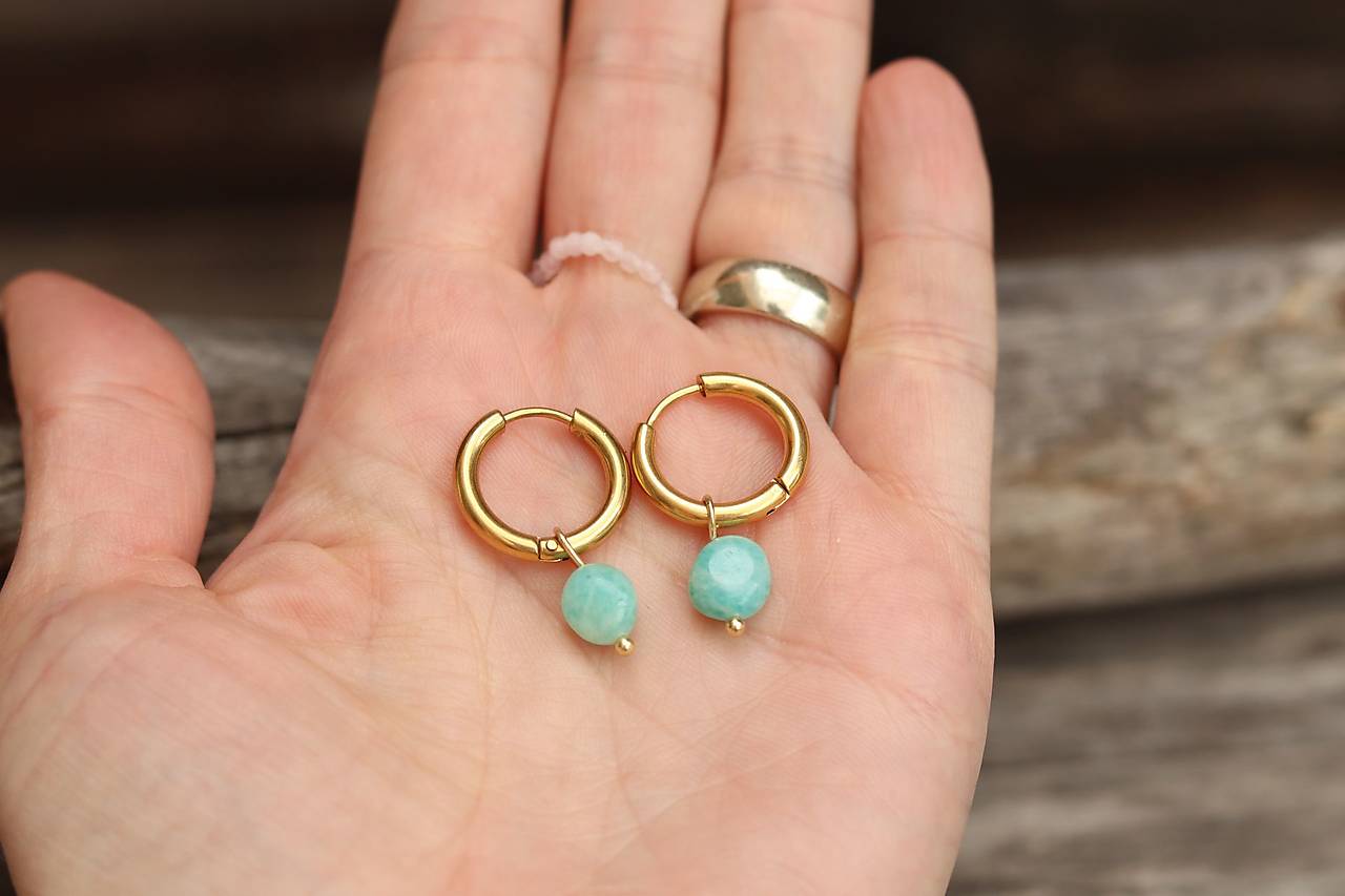 Náušnice kruhy amazonit (Zlatá)