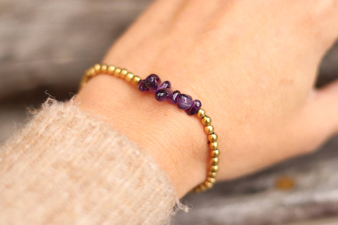 Tenký náramok hematit a minerál (Ametyst)