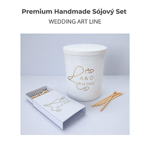 Štýlová sójová svadobná sviečka – Premium Set Line Art
