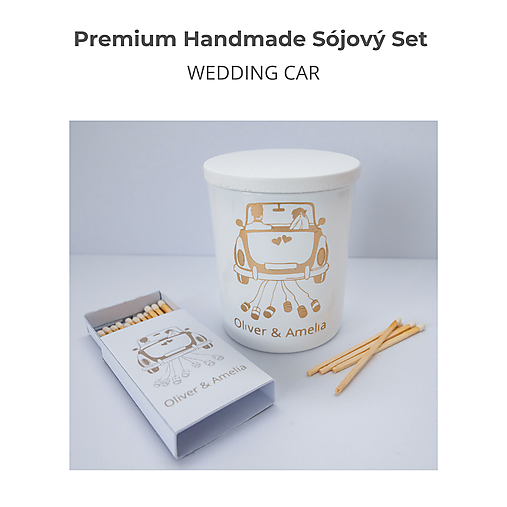 Štýlová sójová svadobná sviečka – Premium Set Auto