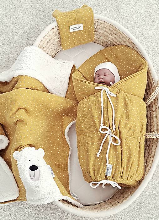 Detský textil - Súprava pre bábätko do postieľky 3v1 horčicová - 17854600_