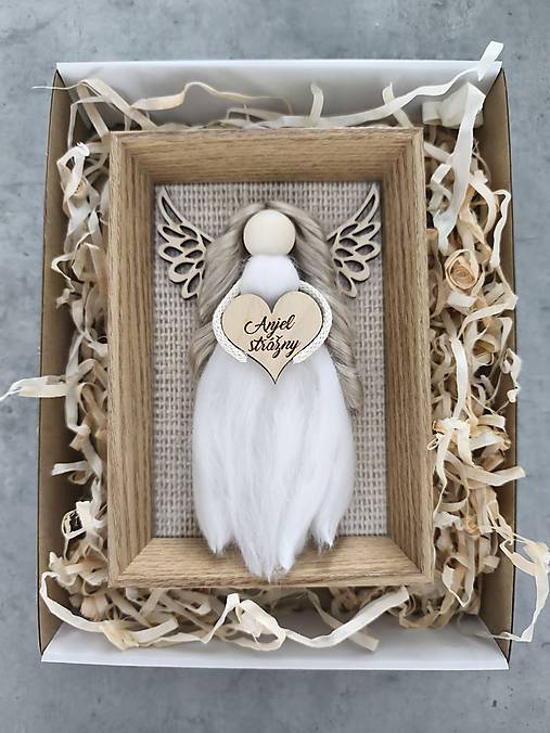 Dekorácie - Anjel strážny svetlé vlásky, anjelik v rámiku - 17858331_