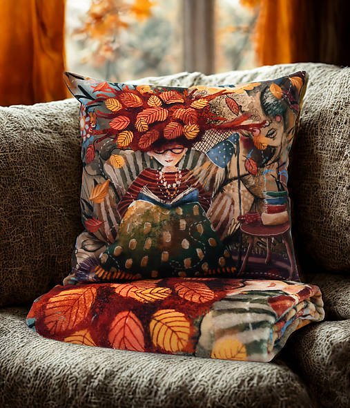 Detský textil - SADA Deka + Vankúšik s ilustráciou Pani Jeseň - 17856807_