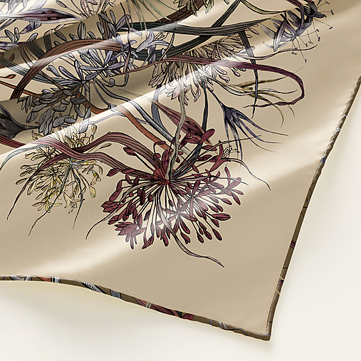 Šatky - 100% Hodvábna šatka SILK FLOWER crème // Autorský dizajn - obojstranná // Predobjednávka - 17856650_