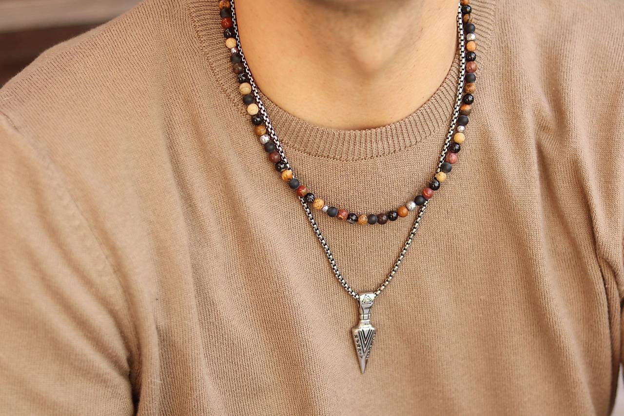 Pánsky náhrdelník z minerálov jaspis, turmalín, láva