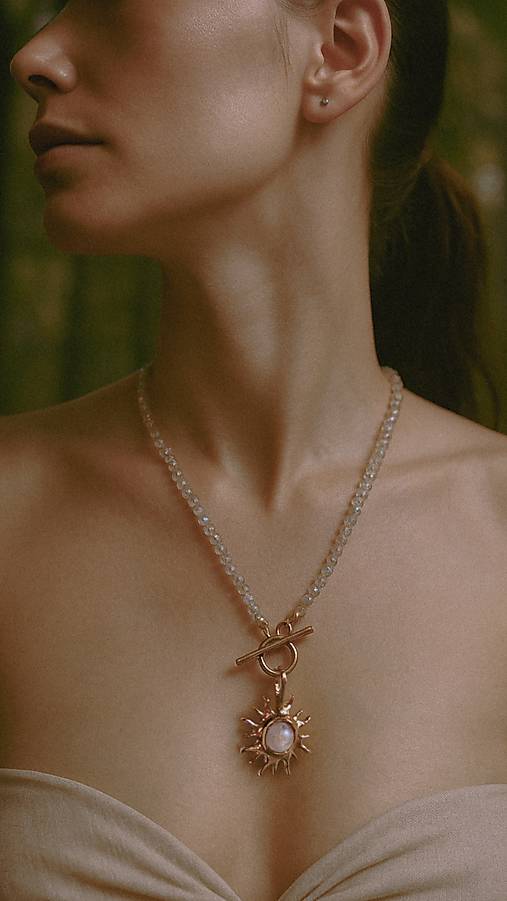 Aurora – bronzový náhrdelník s mesačným kameňom