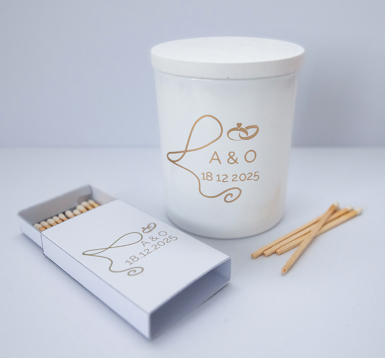 Štýlová sójová svadobná sviečka – Premium Set Line Art