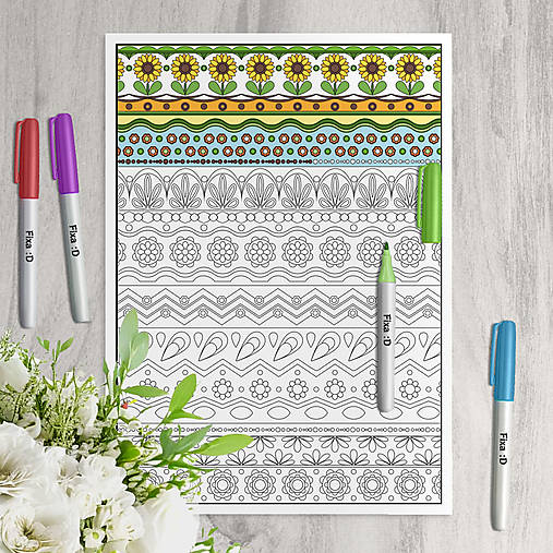 Hračky - Relaxačná omaľovánka ornament horizontálny - 17858613_