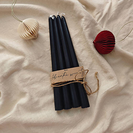 Sviečky - Dlhé adventné sviečky - Zúžené (Čierne) - 17860826_