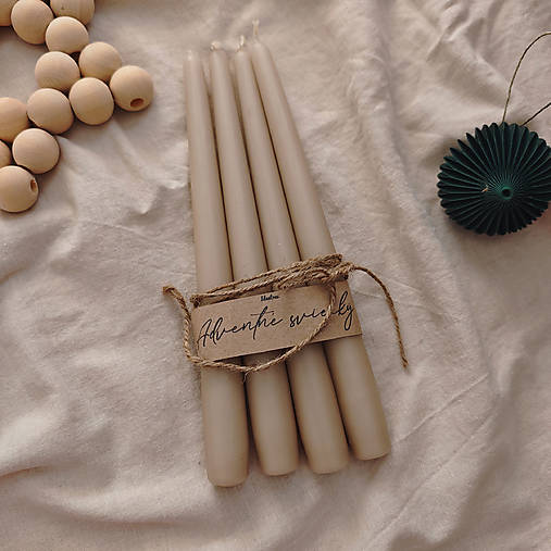 Sviečky - Dlhé adventné sviečky - Zúžené (Béžové) - 17860963_