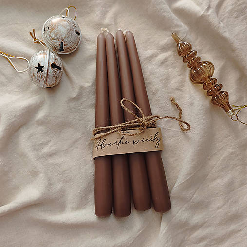 Sviečky - Dlhé adventné sviečky - Zúžené (Hnedé) - 17860986_