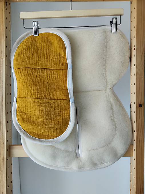 Detský textil - VLNIENKA podložka do autosedačky vajíčko Cybex Aton B2 i-Size vorodenec 100% Merino TOP SUPER WASH Natural Mušelín žltý - 17860623_