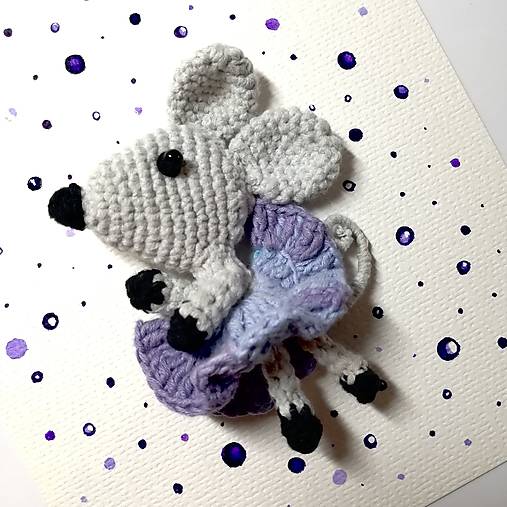 Brošne - BROŠŇA MYŠKA veľká - háčkovaná, fialová - 17861999_