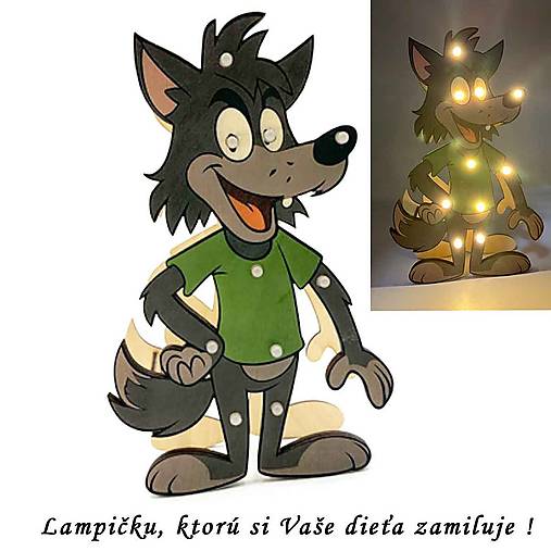 Svietidlá - Detská drevená LED lampa Vĺčik - 17860385_