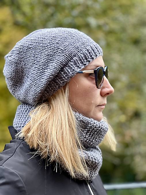 Čiapky, čelenky, klobúky - Šedý set z alpacy - 17863751_