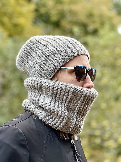 Čiapky, čelenky, klobúky - Šedý zimný set unisex - 17863862_