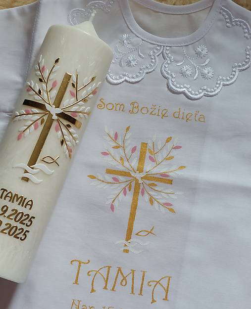 Detské oblečenie - košieľka na krst a sviečka Fiorenza - 17864951_