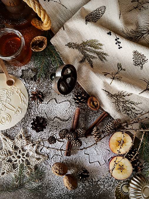 Úžitkový textil - Utierka ľanová zimné konáriky - 17864470_