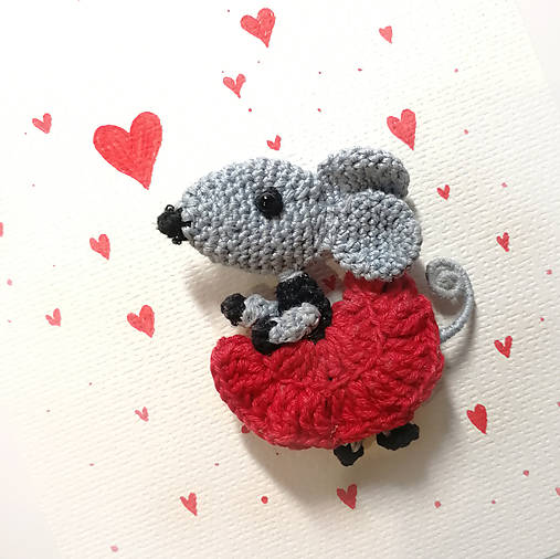 Brošne - BROŠŇA MYŠKA malá - háčkovaná, červená - 17865095_