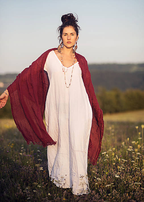 Šály a nákrčníky - Šál lněný Vínový - 17864516_