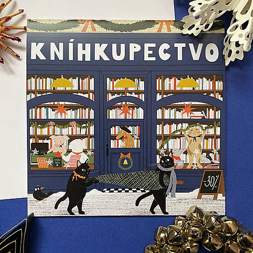 Papiernictvo - Vianočná pohľadnica - Kníhkupectvo 14x14 cm - 17863975_