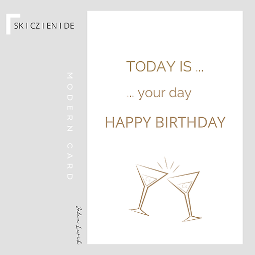 Štýlová moderná gratulačná karta s nápisom a pohárom