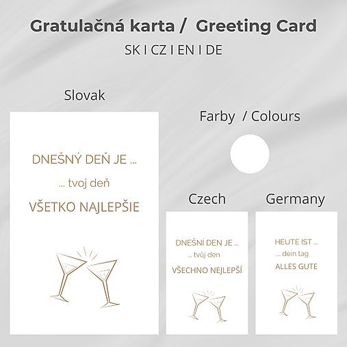 Štýlová moderná gratulačná karta s nápisom a pohárom