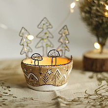 Svietidlá - vianočný keramický svietnik- v lese - 17866211_
