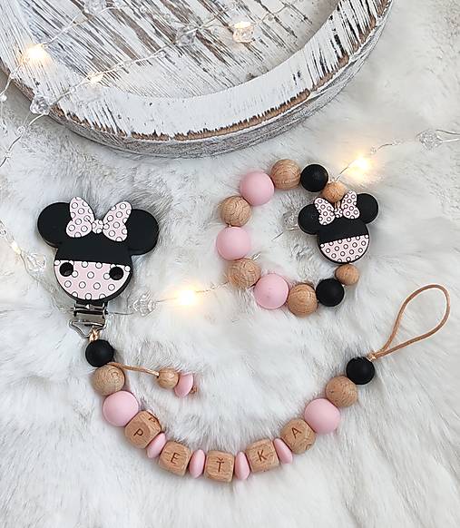 Detské doplnky - SET (+DARČEK): Retiazka na cumlík s menom a hryzátko - 17867649_