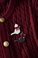 Brošne - Brošňa "Ribbon Cat" (Biela) - 17866695_