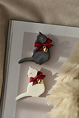 Brošne - Brošňa "Ribbon Cat" (Biela) - 17866696_