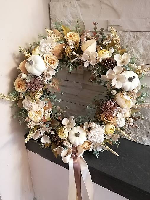 Dekorácie - Jesenný veniec s mašlou 40cm - 17866681_