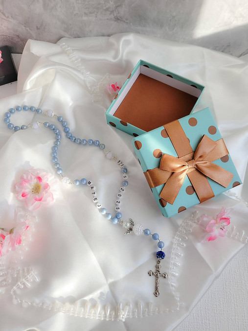 Detské doplnky - Detský ruženec k 1. svätému prijímaniu / birmovke (Modrá) - 17866746_