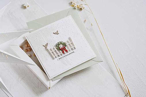 Papiernictvo - Vianočný pozdrav - plôtik s venčekom - 17869275_