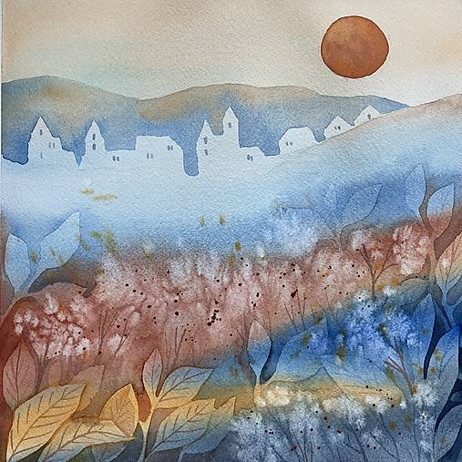 Obrazy - Originál akvarel Ranné slnko - 17869997_