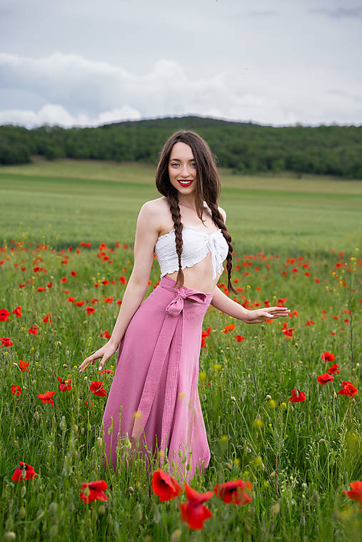 Sukne - ZAVINOVACÍ MUŠELÍNOVÁ SUKNĚ - RŮŽOVÁ - 17870349_