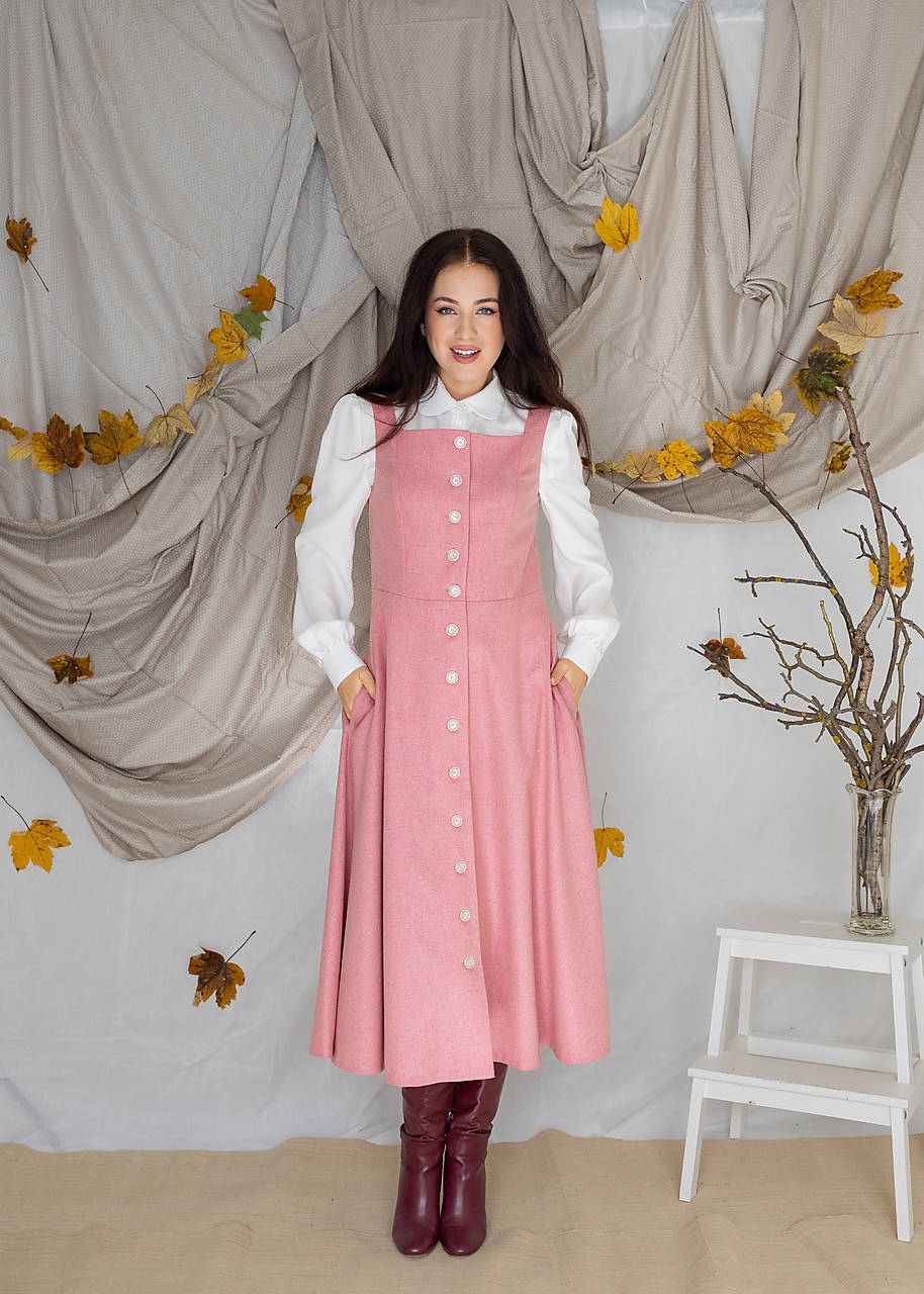 Ružové vlnené melírové šaty