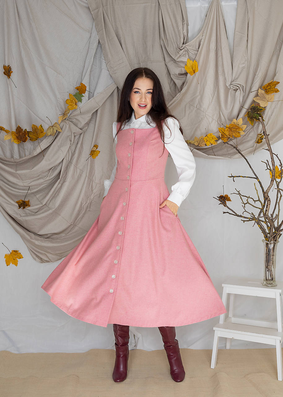 Ružové vlnené melírové šaty