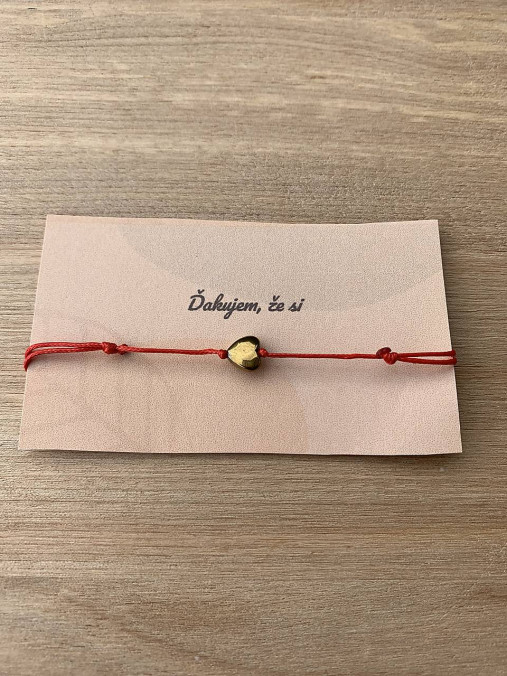 Náramky - náramok so srdiečkom (Červená-zlaté srdce-8mm) - 17869408_