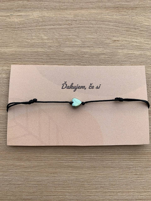 Náramky - náramok so srdiečkom (čierna-zelené srdce-6mm) - 17869411_