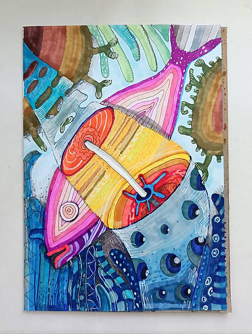 Kresby - Fixková maľba ružová ryba - 17871315_