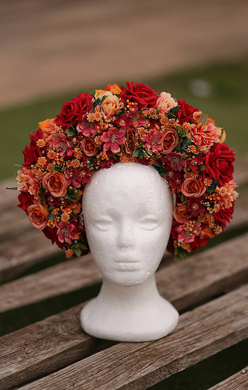 Ozdoby do vlasov - Jesenná extravagantná kvetinová koruna/čelenka - 17872899_