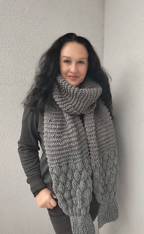 Šály a nákrčníky - Ručně pletená šála šedá - 17872779_