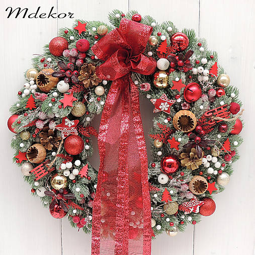 Dekorácie - Elegantný vianočný veniec s mašľou 45 cm - 17870929_