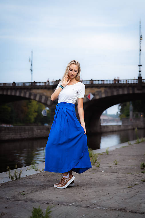 Sukne - DLOUHÁ VISKÓZOVÁ SUKNĚ  - KRÁLOVSKÁ MODŘ - 17870881_