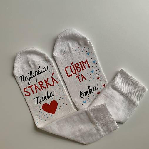 Maľované ponožky pre starkú s nápisom na želanie