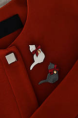 Brošne - Brošňa "Ribbon Cat" (Biela) - 17871086_