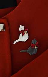 Brošne - Brošňa "Ribbon Cat" (Biela) - 17871103_