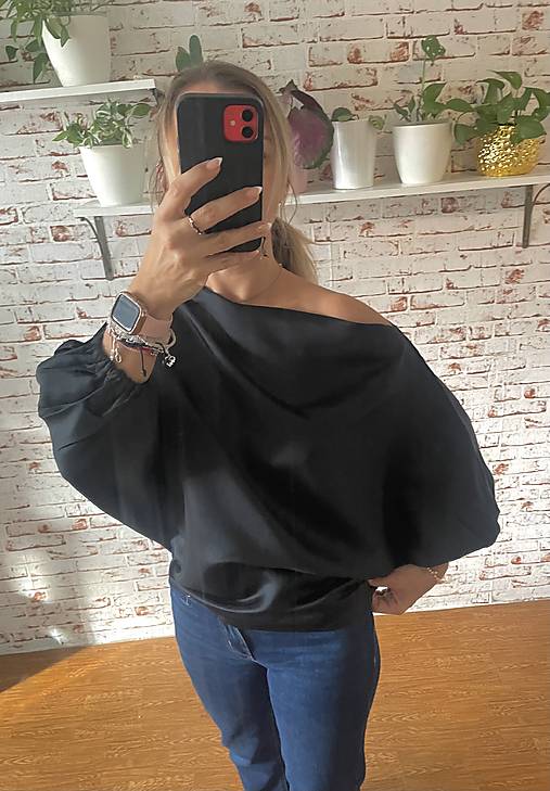 Blúzky a košele - Saténová oversize blúzka - 17872746_